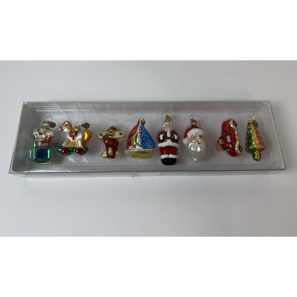 Dept 56 Tiny Trimmings Mini Glass Ornament Set of 8 Sailboat Santa Plane MORE